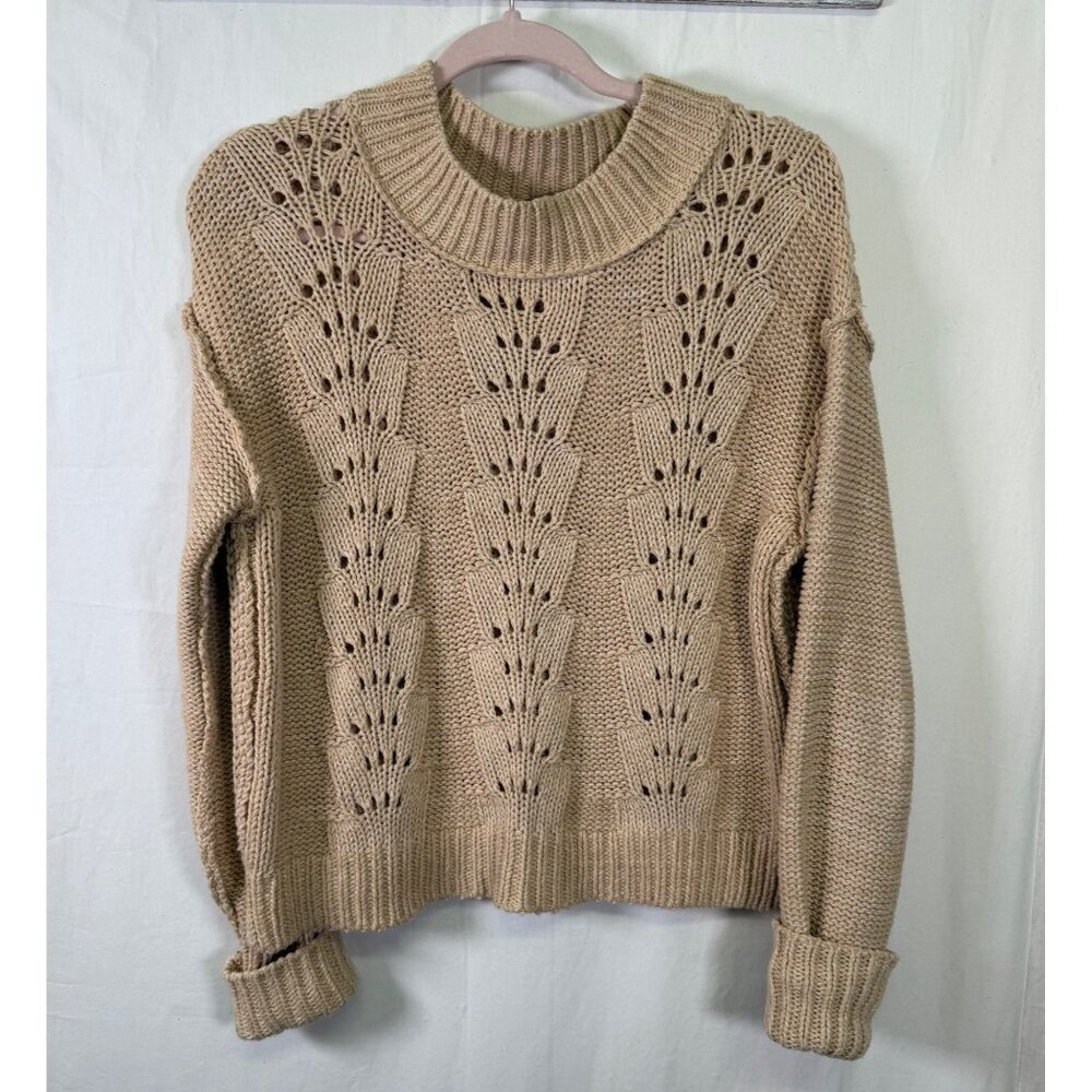 Free People Bell Song Mixed Knit Pullover Sweater Sandcastle Beige Size Small - Picture 3 of 14